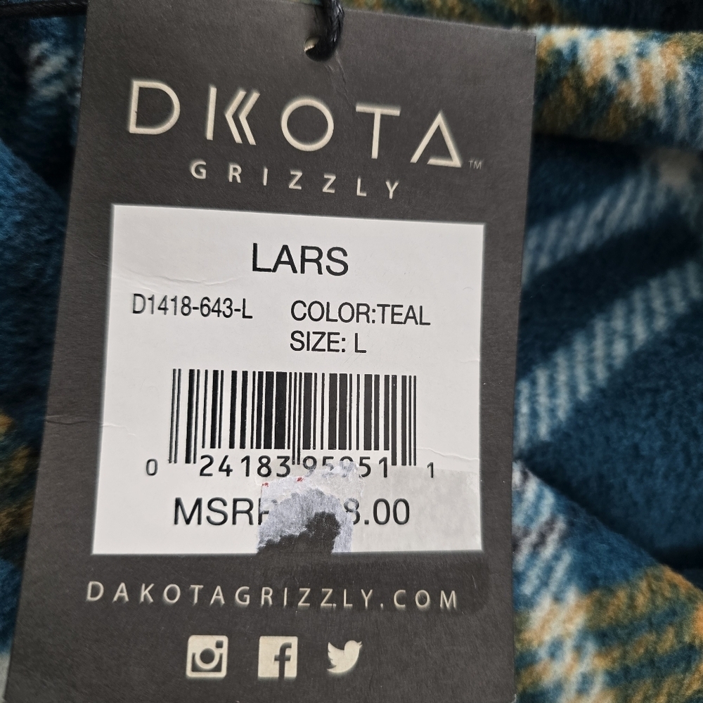 Dakota Grizzly Lars Arctic Fleece Snap Shirt Jacket Men's Large NWT Teal Plaid - Picture 8 of 8